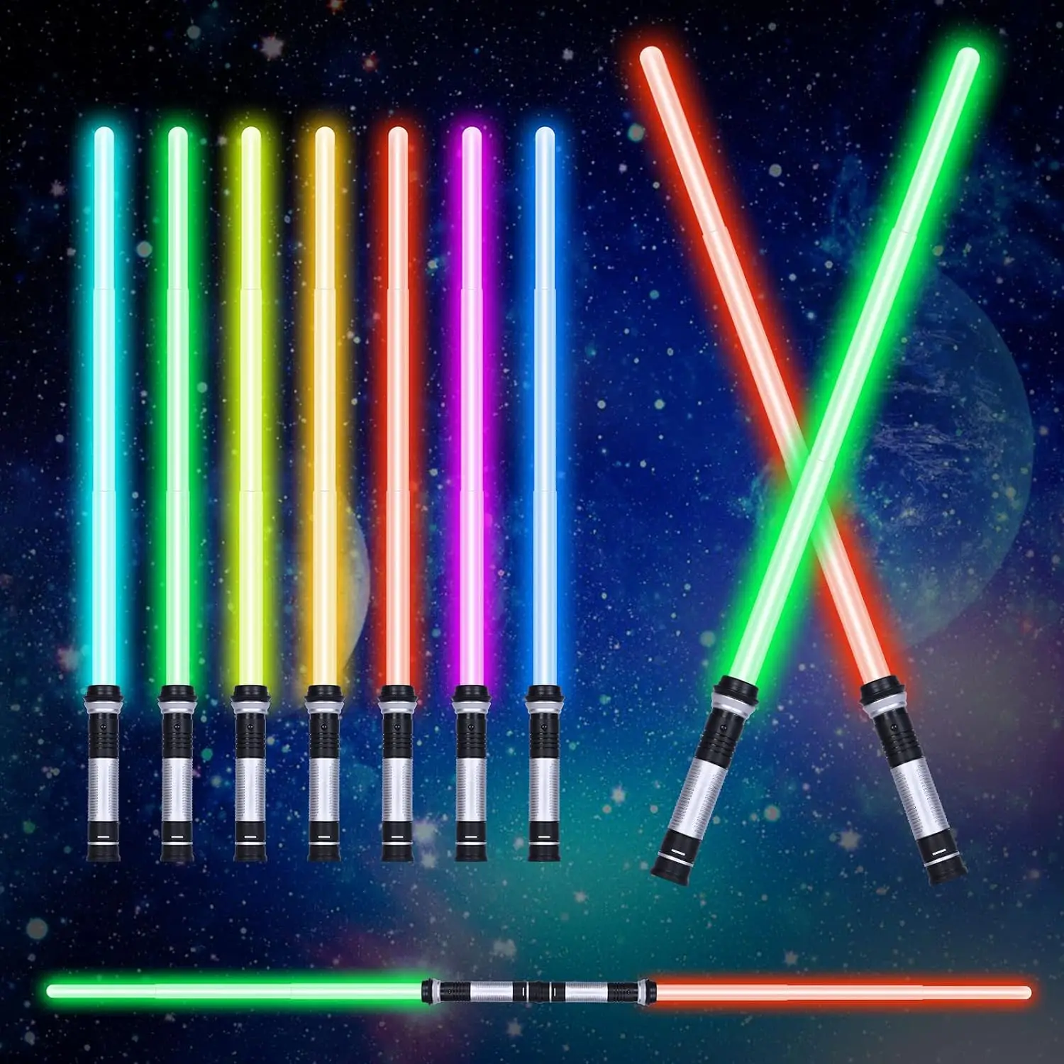 2PCS Laser Lightsaber LED Light Up Sword Boy Gril Toys Sword Cosplay Bow Toy Double Light Saber Sound Xmas Gifts
