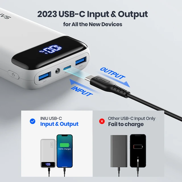 INIU Power Bank 20000mAh 22.5W Fast Charge USB C PD Portable External Battery Pack For iPhone 14 13 Pro Max Samsung iPad Airpods 4