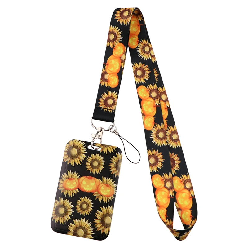 

Pumpkin Sunflower Anime Lanyard Badge Holder ID Card Lanyards Mobile Phone Rope Key Lanyard Neck Straps Keychain Key Ring Gifts