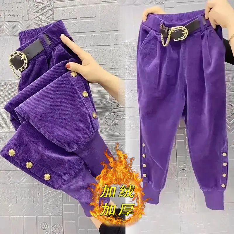 

Solid Color Thick Warm Corduroy Pants Women 2023 Autumn Winter Korean Loose Casual Pants Harm Trousers