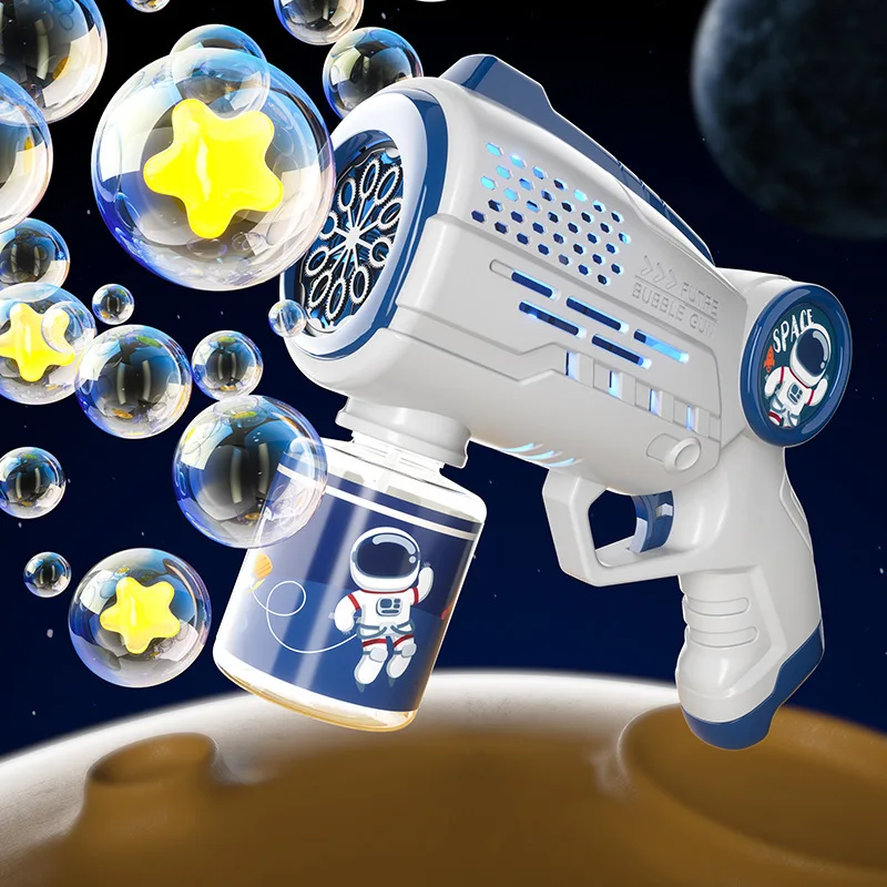 Bubble Gun Porous Astronaut Electric Automatic Soap Blower with Light Toy