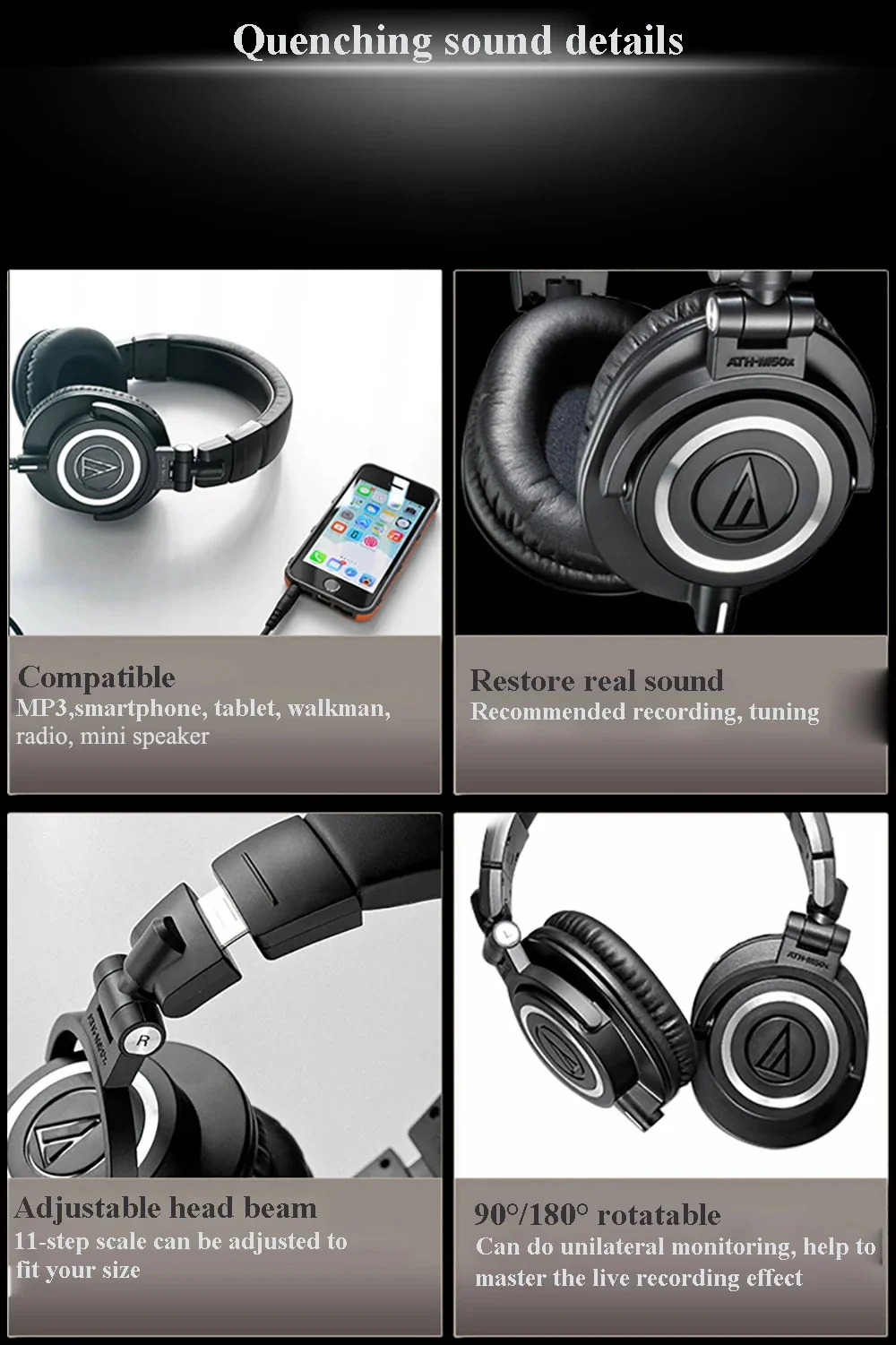 Description Picture 4 of itemAudio-Technica ATH-M50X Professional studio monitor headphones, professional grade, critically acclaimed, with removable cable