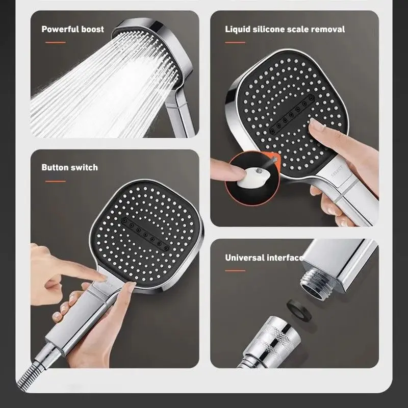 3 Modes Large Panel Shower Head 13cm High Pressure Spa Adjustable Water Saving Shower Head Filter Element Bathroom Accessories 5