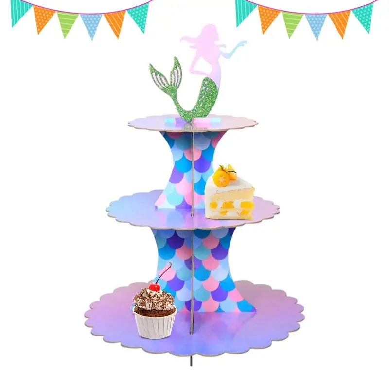 

Витрина для кексов, трехярусный держатель для кексов, подставка для торта в виде русалки, витрина для кексов, башня для свадьбы, дня рождения