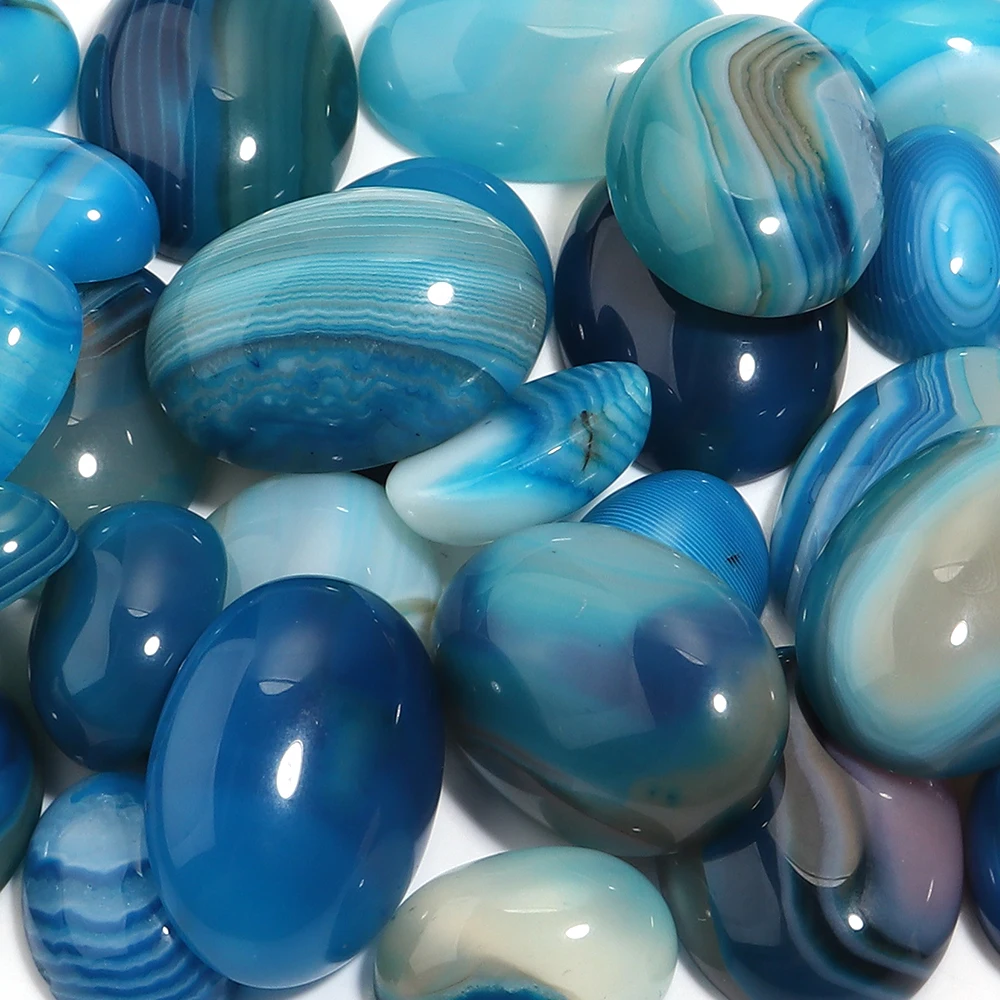 5 Stück Naturstein Cabochon Blauer Streifen Achat Flache Ovale Lose Perlen Cabochon Cameo Für DIY Schmuckherstellung Ring Anhänger Zubehör – Detail 5