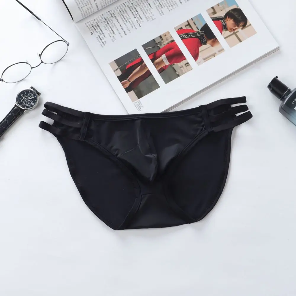 

Men'S Briefs Triangle Pants Sexy Comfortable Ice Silk G-String Underwear U Bulge Bag Trunk Tanga Lingerie Cueca Calzoncillos
