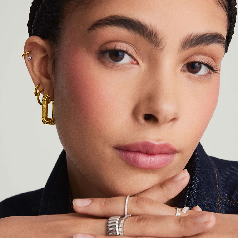 Personality Rock Anti Allergic Metal Thread Texture Shape Huggie Hoop Earrings Statement Thick Square Twist U Shape Trend Bijoux