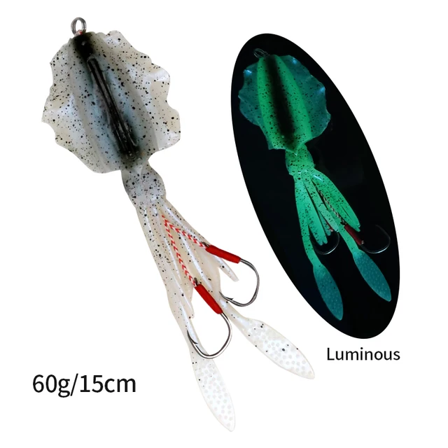 ORJD Trolling Lure Soft Squid Lure 7g 15g 20g 60g Luminous UV Squid Jig For Sea Fishing Boat Fishing Wobbler Bait For Snapper 60G 15CM WITH HOOK