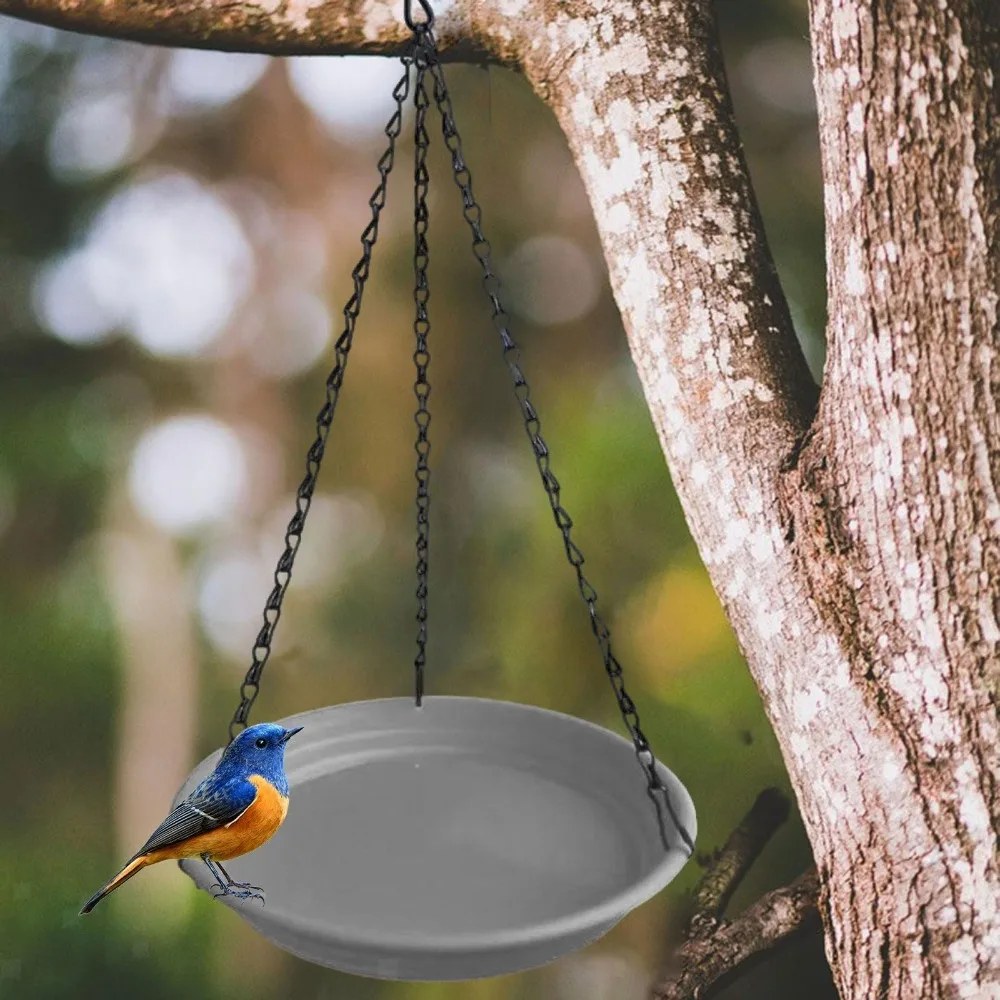 Runde geformte Vogelfutterstation, Vogelbadschale mit hängender Kette, Vogelfutterplatte, Vogelbadtablett, Outdoor, Garten, Hof, Bauernhof, Dekoration – Detail 5