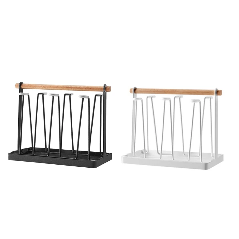 

for Creative Inverted Cup Drying Rack Metal Stand with Tray Handle Wrought Iron Bottle Mug Glass Drainer Holder