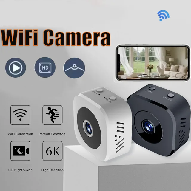 Caméra de surveillance WiFi mini HD 6K avec audio bidirectionnel, détection de mouvement et vision nocturne infrarouge, Nouveauté 2026 1