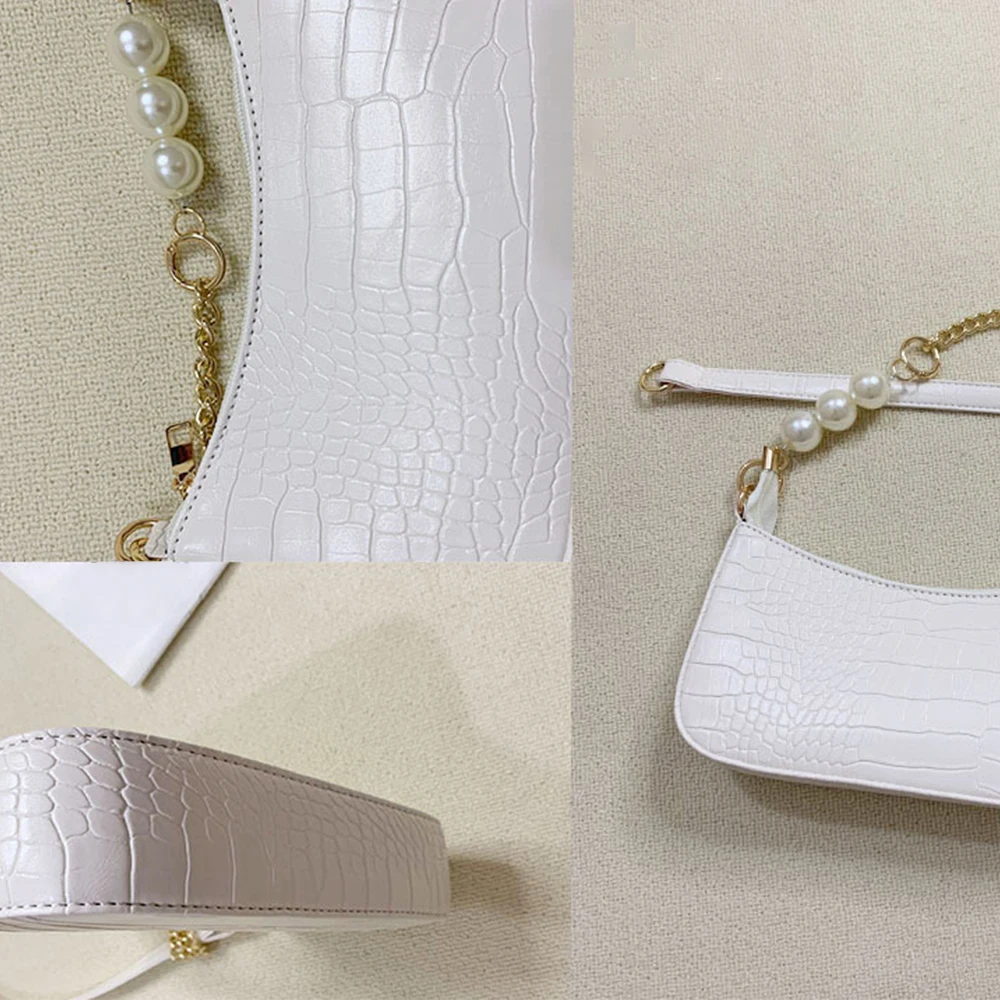 Mini Crocodile Pattern Bead Shoulder Bag, French Vintage Shoulder Bag Women\'s Fashion Handbag & Purse