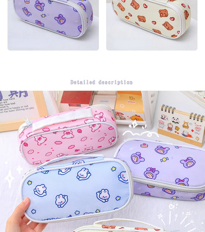 Caixa de Lápis Bolsa de Armazenamento Lona Kawaii Coelho Urso Estudante Bolsa Bonito Simples Papelaria Material Escolar Grande Capacidade 4 Computers & Electronics