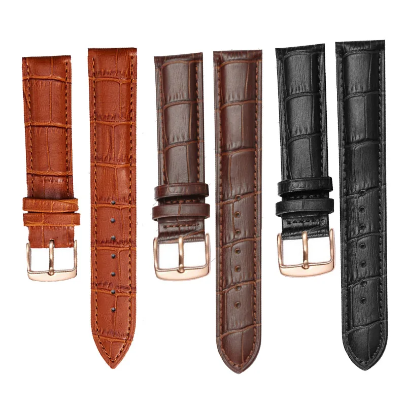 Elegant Leather Watch Band with Rose Gold Buckle - Black/Brown Strap