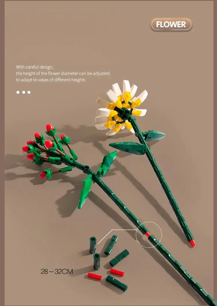 Eternal Rose Sunflower Bouquet Building Blocks, DIY Mini Bricks for Adults, No W