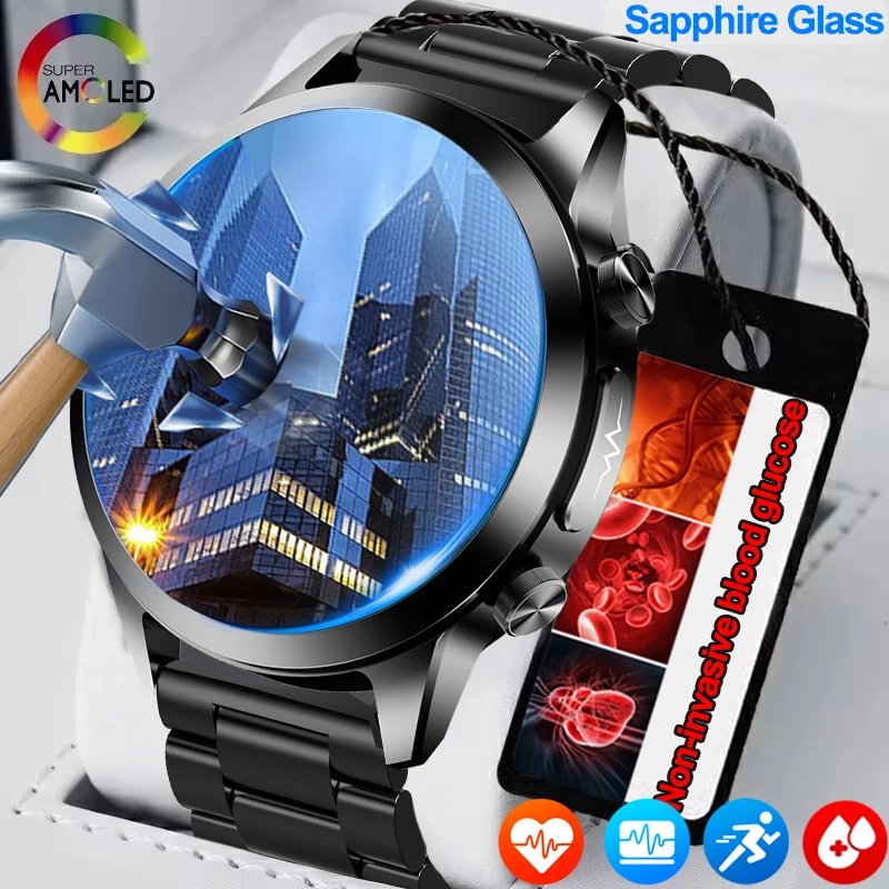 2024New Sapphire Glass Blood Glucose Smart Watch Men Full Touch Screen Sport Fitness Watch Trattamento Laser Tre Smartwatch Alti