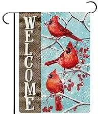 Welcome Cardinal Winter Holiday Garden Flag for Outside Red Cardinal Birds Seasonal Christmas Flag