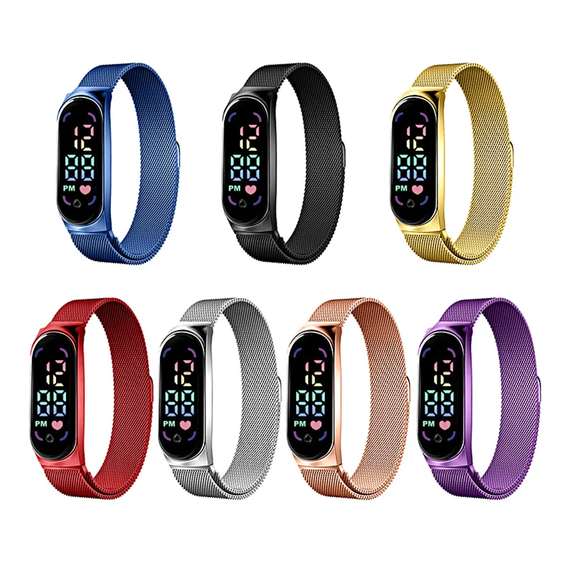 

New Magnetic LED Electronic Watch Students Sports Waterproof Alloy Wristband Gift Children's Electronic Watch Wholesale