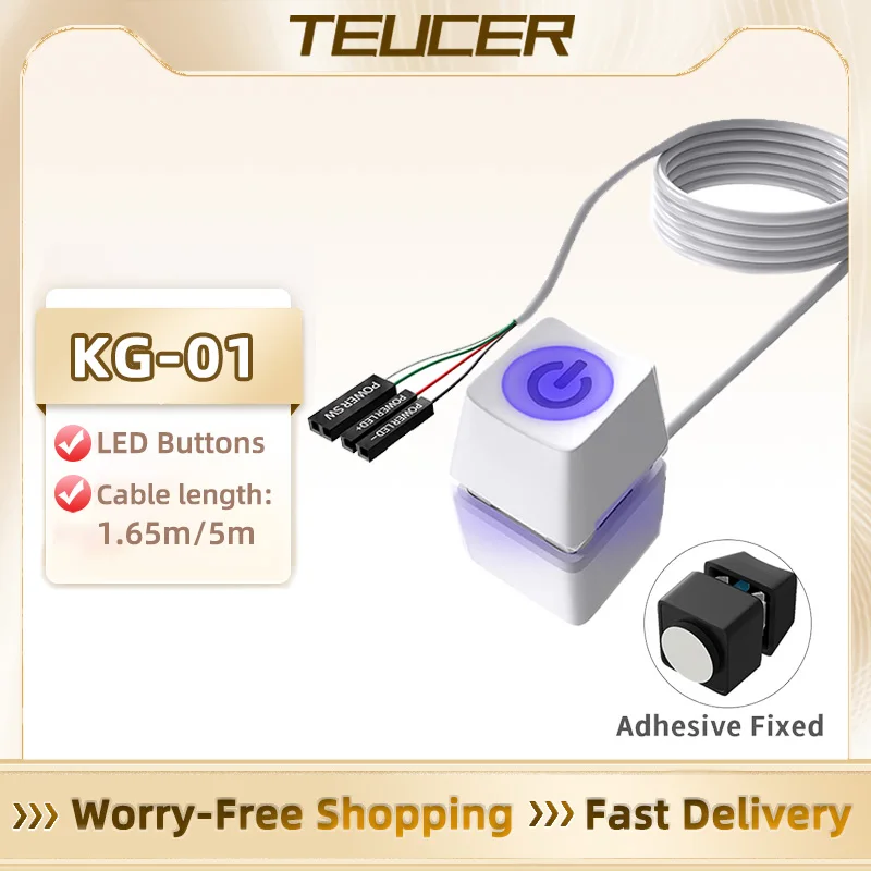 Power Cable Pc Power Button Cable Computer Power Button Cable Connector Extension Cable Power Cable Extension Computer Desktop Switch 1.8m LED Lights PC Motherboard External Start Power OnOff Button