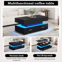 Table basse hydraulique, avec éclairage LED, contrôle par application Bluetooth, 2 tiroirs et rangement ouvert, table basse relevable, 100*50*44 cm 4