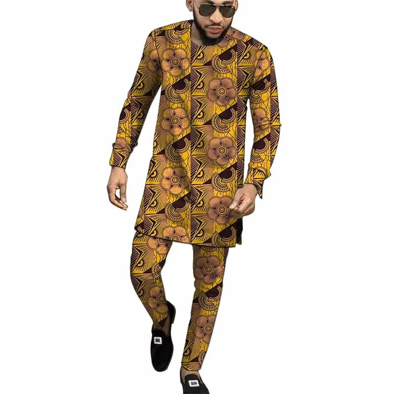 African Clothes Men's Set Long Sleeve Tops With Pant Nigerian Fashion Wax Print Male Wedding Party Wear african dress african men set