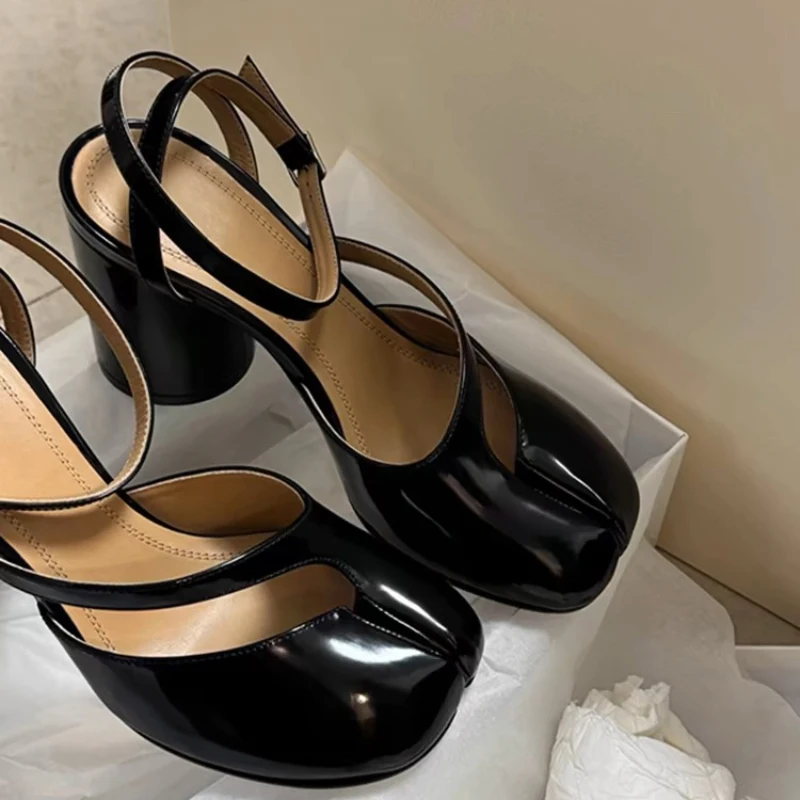 Women Sandals women sandals women high heels Brand Designer Cross Ankle Strap Buckle Slingback Chunky High Heels Elegant Mary Jane Split-toe Shoes