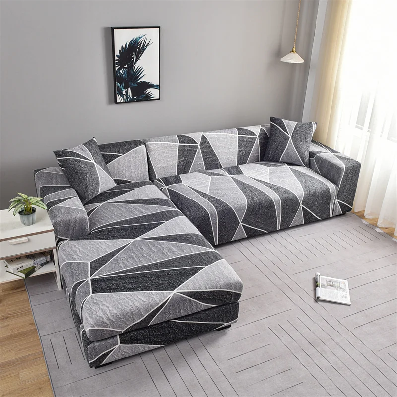 Geometric Sofa Covers for Living Room Elastic Corner Couch Cover L Shaped Chaise Longue Slipcovers Chair Protector 1/2/3/4 Seat 5