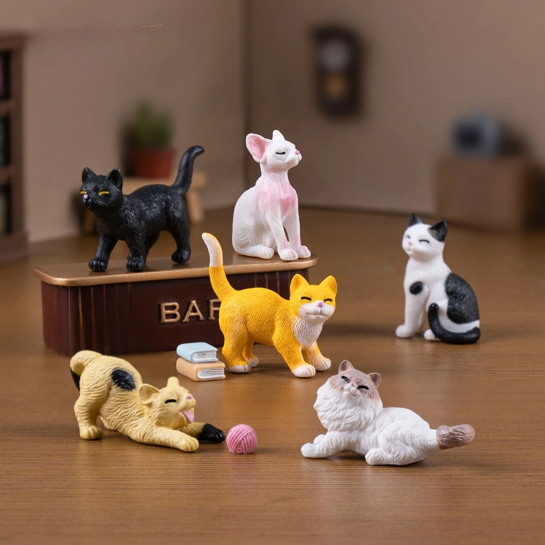 6Pcs/set Cute Cat Figures Animal Model Realistic Ragdoll Cat Ornament Miniature Fairy Garden Decor Accessories 1
