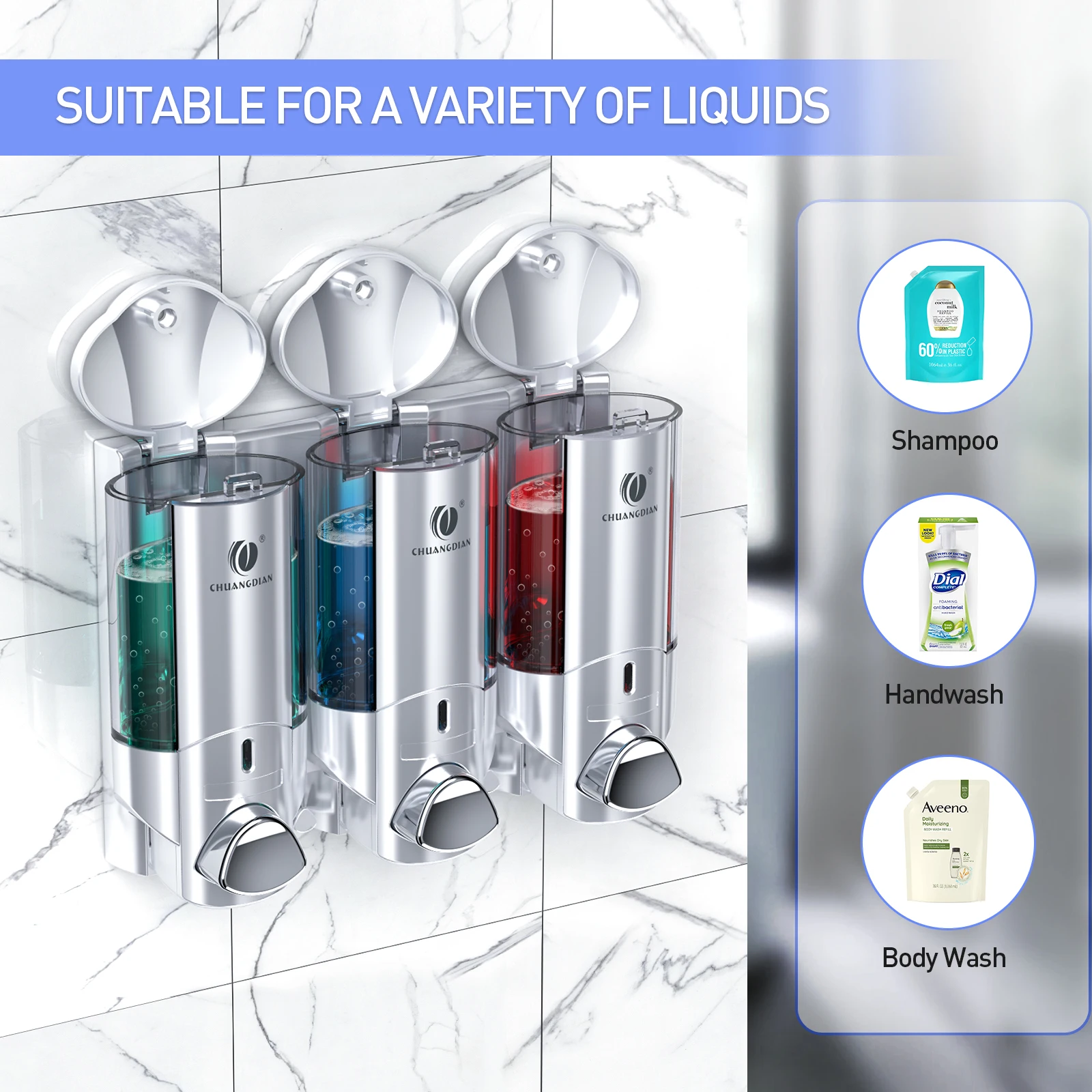 Wall Soap Liquid Dispenser Shampoo and Conditioner Bottle Kitchen Dish Soap Detergent Container 1/2/3*200ML soap dispenser,soap pump,wall mounted dispenser,shower dispenser,shampoo sub bottling container
