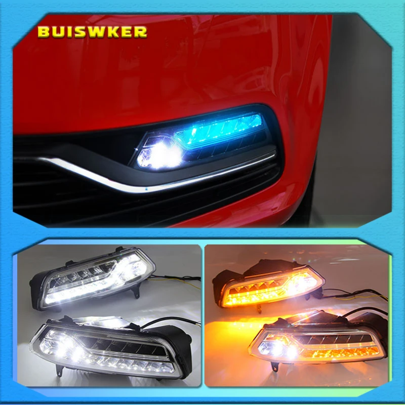 1pair Car Led Daytime Running Light For Vw Volkswagen Polo 2014 2015 2016 2017 Yellow Turn
