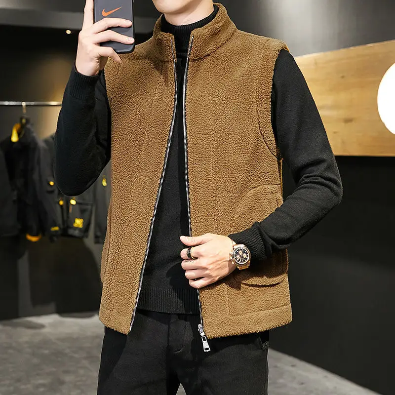 

Autumn Winter Men Casual Heated Vest Fleece Lining Vests Warmer Men's Sleeveless Loose Jackets Outdoor Full Zip Outerwear Z143