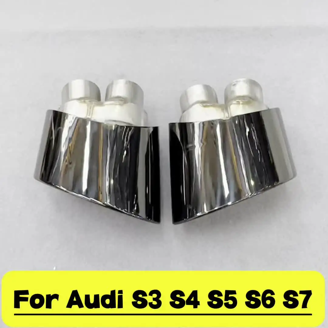 TRI-HYBERS Pair RS Style Black Stainless Steel Exhaust Tips – 3" Inlet, 6" Oval Outlet, Weld-On