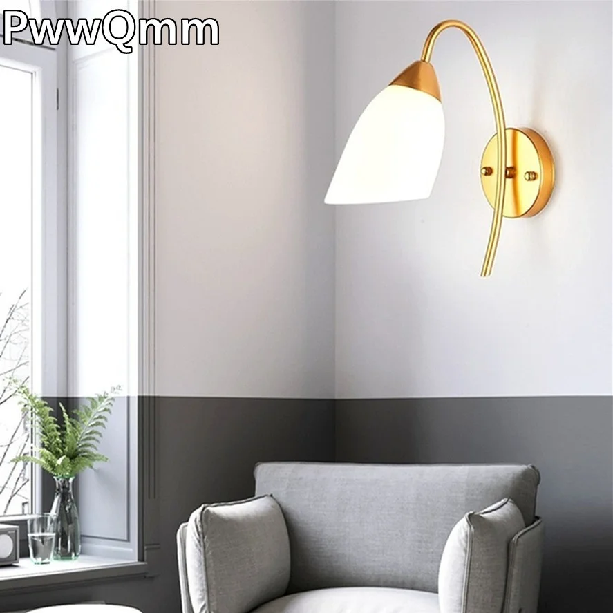 LED 220V Modern LED Wall Lamp 110V Nordic Glass Wall Lights Corridor Bedroom Bedside Living Room Staircase Balcony Wall Sconces