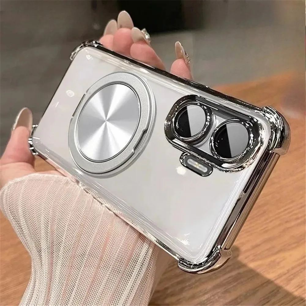 Elegant Shockproof Clear Phone Case with Magnetic Bracket and Bumper Protection