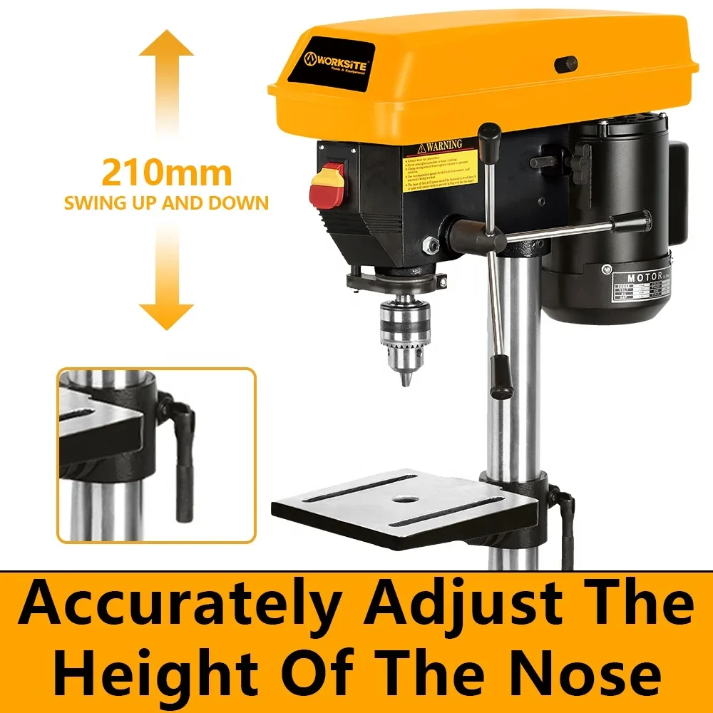 WORKSITE Customized 8" Drill Press 5 speed Solid Steel Industry Level Mini 350W Stand Benchtop Drill Press 4