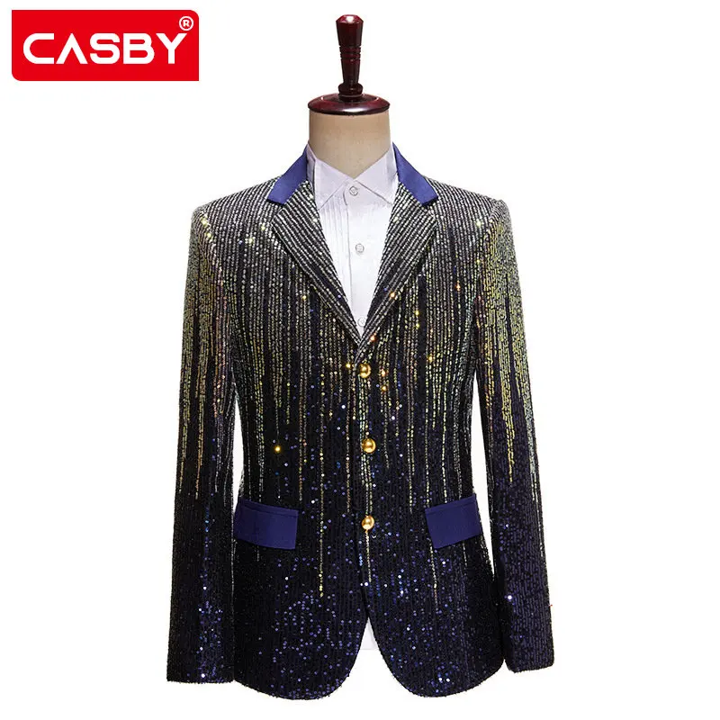 

Colorful Meteor Gradual Blazers Mens Suit Jackets Change Sequins Singer Stage Three Buttons To Host The Bar'S Shining Show