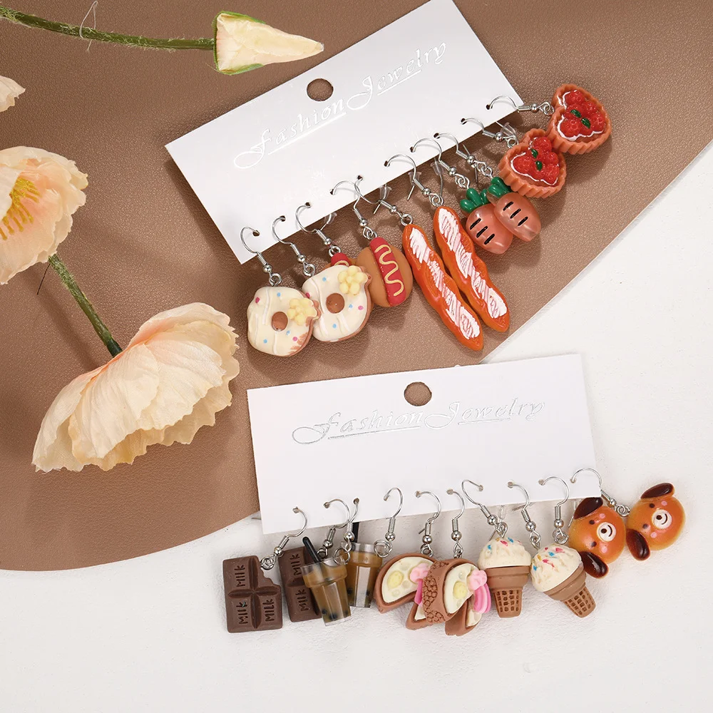 20 Pcs Cartoon Animal INS Earring Set For Women Simple Colorful Temperament Lovely Resin Fruit Drop Earring Trendy Jewelry Gifts