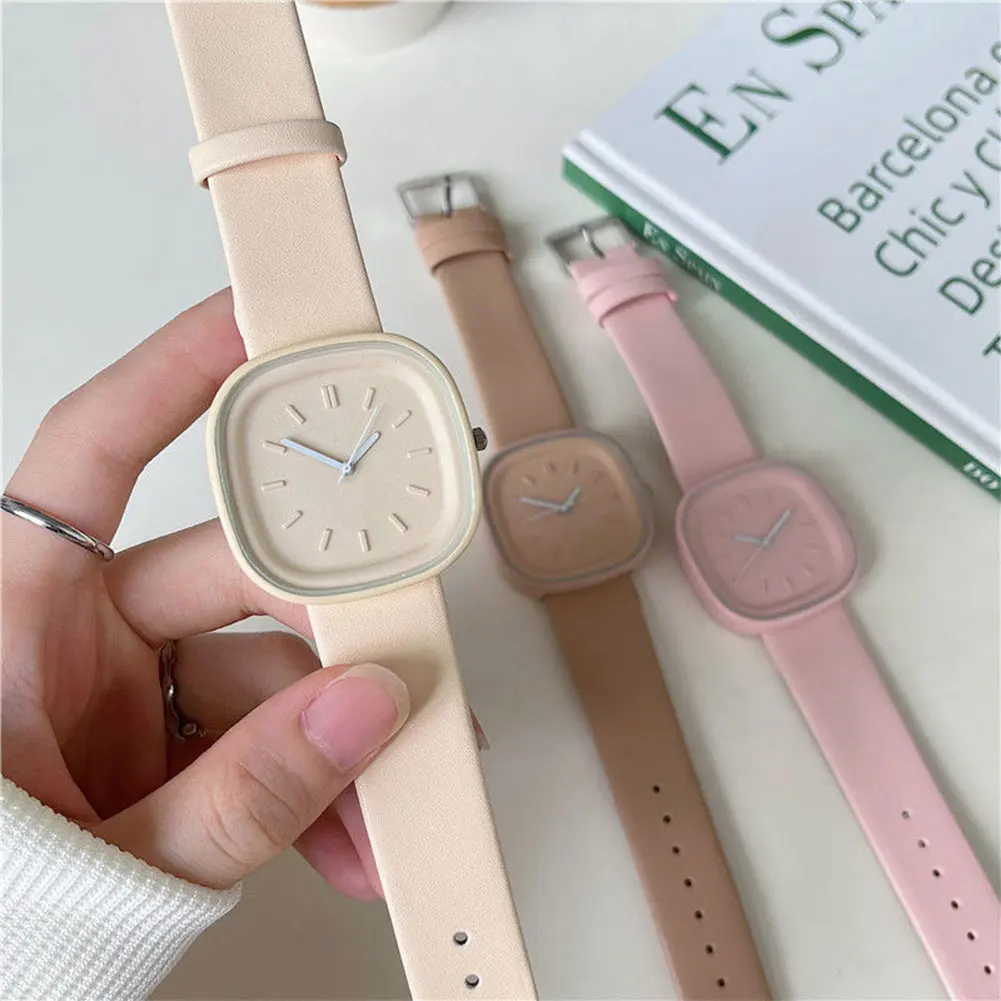 Creative Fashionable Macaron Color Square Watch Multicolored PU Watchband Quartz Watch Women Casual Watch 5