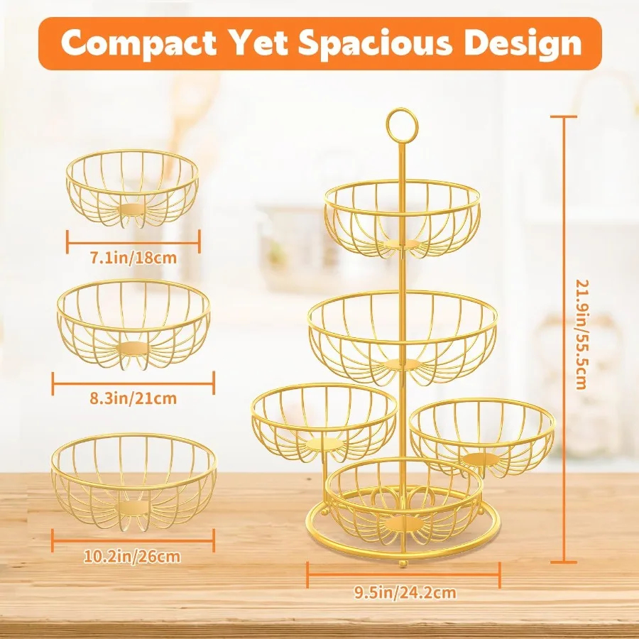 PouHenier.jh 5 Tier Fruit Basket Stand for Counter Kitchen Tall Tiered Fruit Bowl Organizer for Dining Table Countertop Multi L