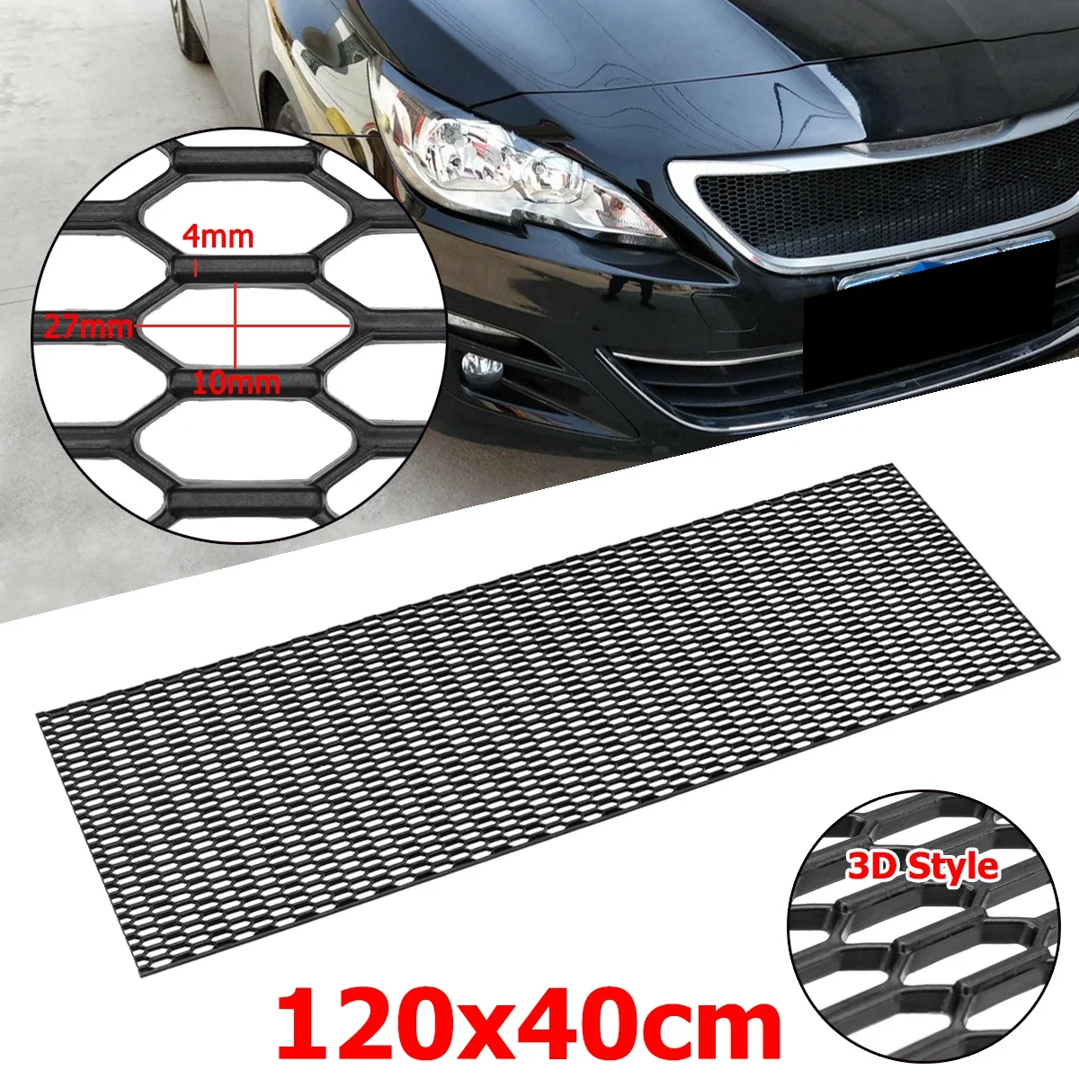 Rete Elettrosaldata Grille Racing Phil Trade 40x120cm - ABS Nid D'Abeille, Noir, 4.5mm, Pour Calandre/Pare-Chocs Grille Tuning ABS
