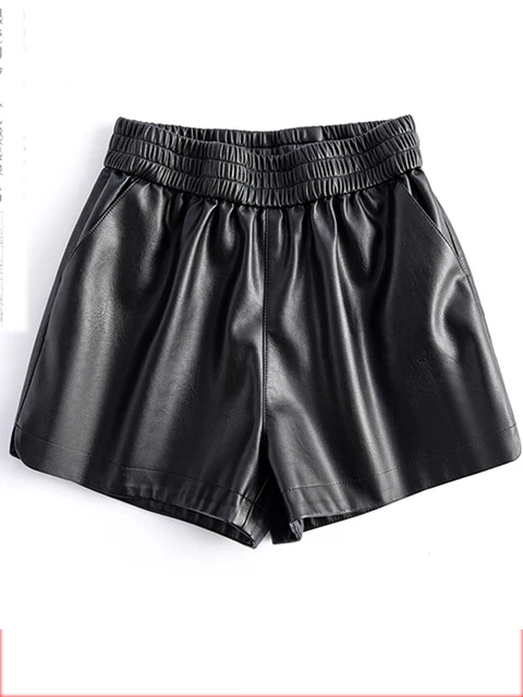 New 2024 Real Leather Shorts for Women Wide Leg Short Women Genuine Sheepskin Leather Pants High Waist Black Shorts Ropa Mujer 1