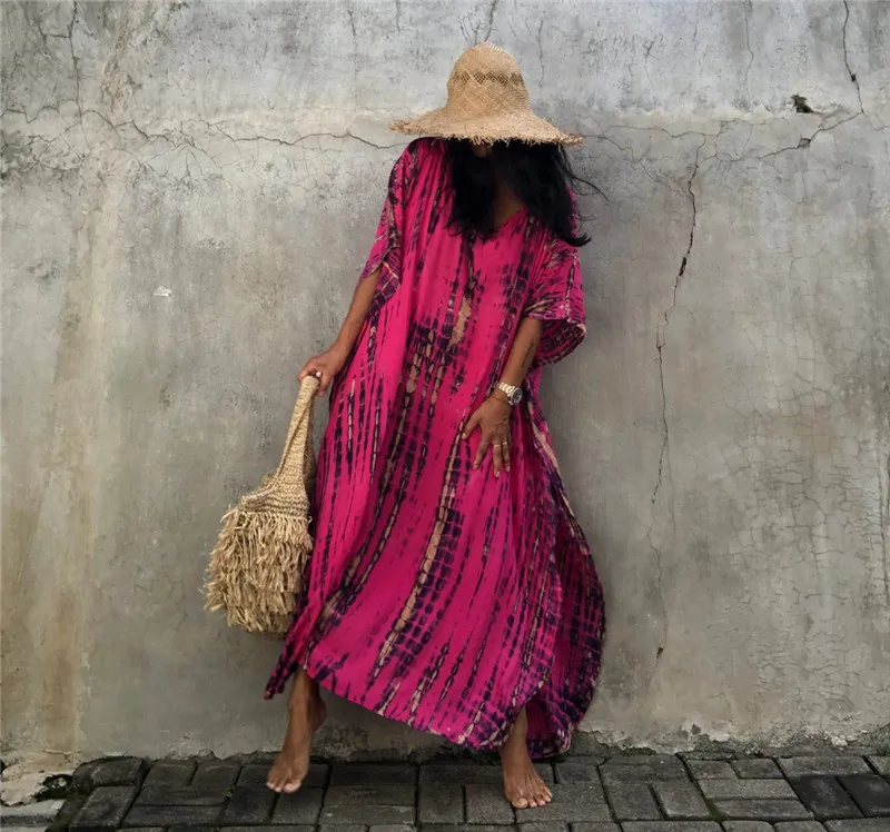 2023Summer Bohemian Striped Print Women Beach Dress Bathing Suit Cover Up Summer Tunic for Woman Beachwear Robe De Plage Kaftan