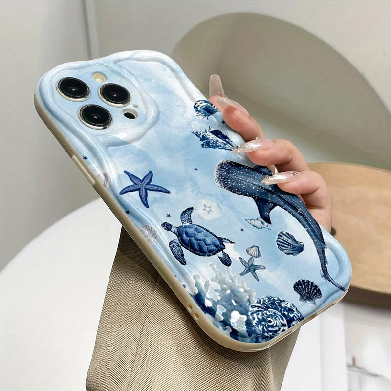 Ocean Shark Whale Design Curly Wave Edge Shockproof Phone Case