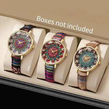 1/2/3/5PCS Fashion Women Watches Vintage Flowers Printed PU Strap Quartz Watch Reloj Mujer(Without Box)