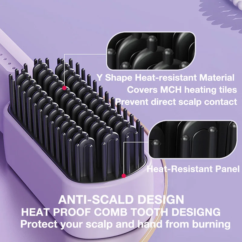 Portable Cordless Mini Hair Straightening Comb with Negative Ions, USB Rechargeable, Anti-Scald for All Hair Types.
