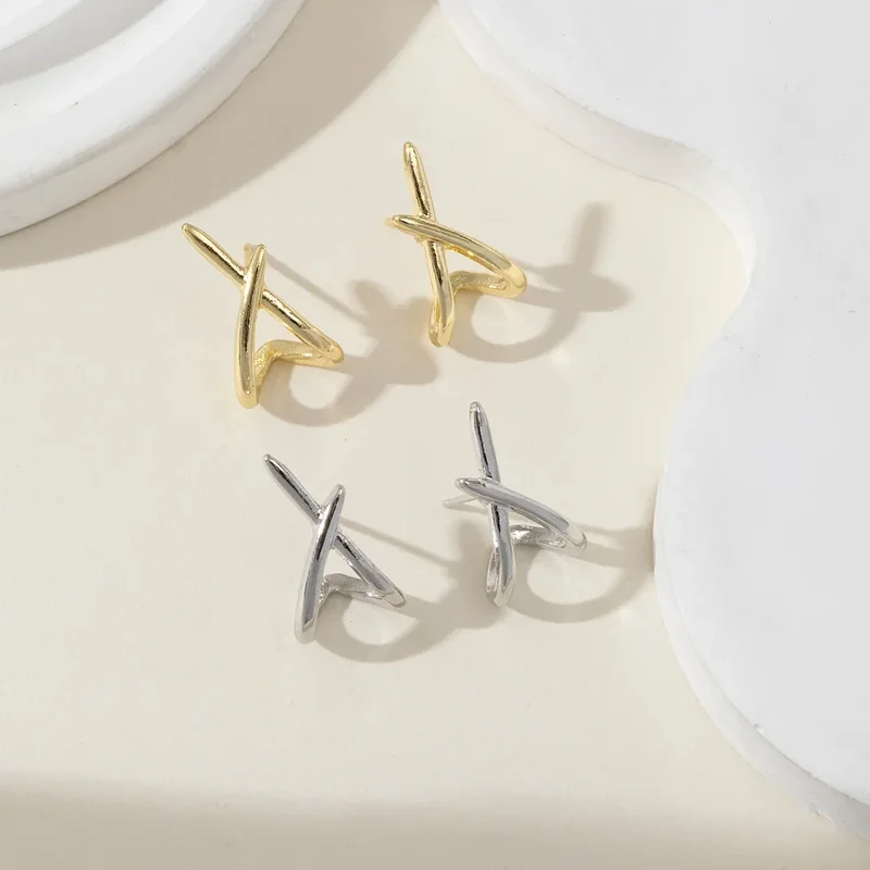 LATS Trendy Gold Color Cross Stud Earrings for Women