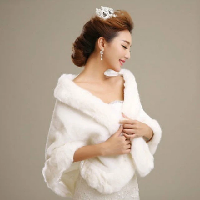 Veste Mariée Fausse Fourrure - Châle Cape Blanc Hiver Soirée
