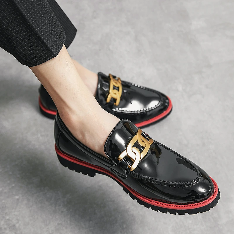 Lefu New Men  Spring and Autumn Season Metal Buckle European Classic Leather Shoes Black Sizes 38-48 Men Shoes