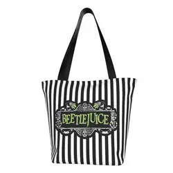 Tim Burton Beetlejuice Groceries Shopping Tote Bag Women Cute Horror Movie Canvas Shopper Shoulder Bags Big Capacity Handbags
