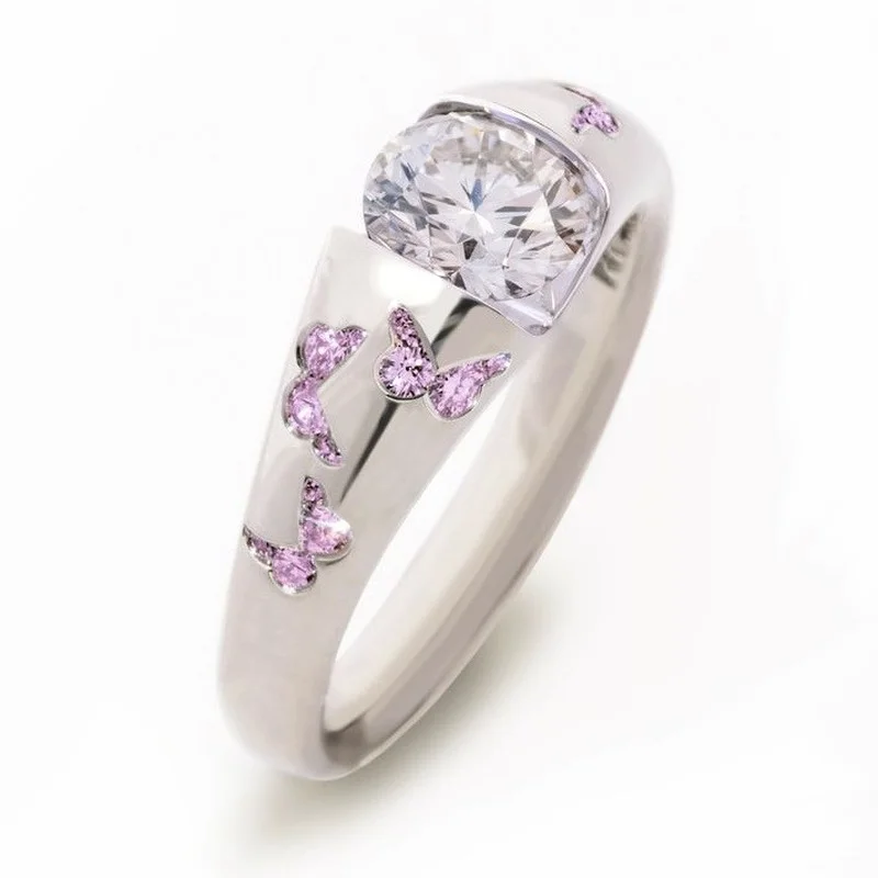 Fashion rings Creative Women Fashion Butterfly Ring Inlaid White Stone Engagement Rings